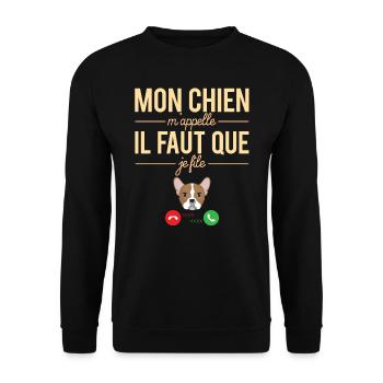 Mon Chien M'Appelle il Faut Que Je File Humour - Sweat-shirt Unisexe - noir - Devant - Alina (178cm) & Michal (187cm)