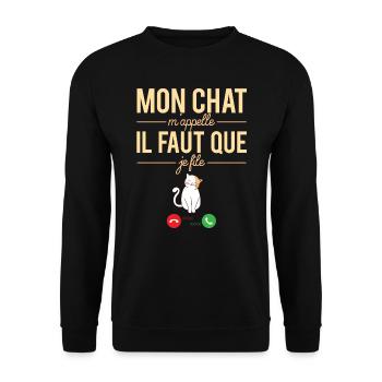 Mon Chat M'Appelle Blague Propriétaire Chat Humour - Sweat-shirt Unisexe - noir - Devant - Alina (178cm) & Michal (187cm)