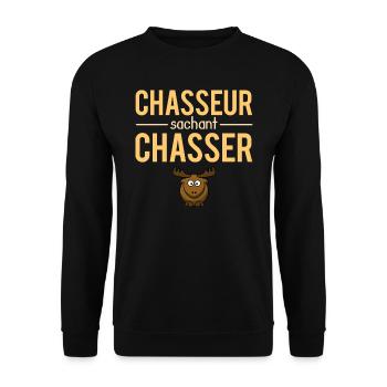 Chasseur Sachant Chasser Blague Papa Chasseur - Sweat-shirt Unisexe - noir - Devant - Alina (178cm) & Michal (187cm)