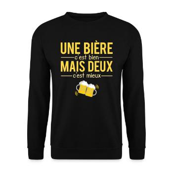 Une Bière C'est Bien Mais Deux C'est Mieux Blague - Sweat-shirt Unisexe - noir - Devant - Alina (178cm) & Michal (187cm)