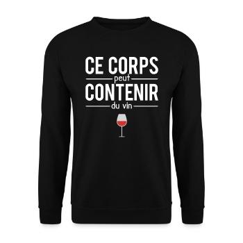 Ce Corps Peut Contenir Du Vin Vigneron Humour - Sweat-shirt Unisexe - noir - Devant - Alina (178cm) & Michal (187cm)