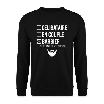 Célibataire En Couple Blague Barbier Humour - Sweat-shirt Unisexe - noir - Devant - Alina (178cm) & Michal (187cm)