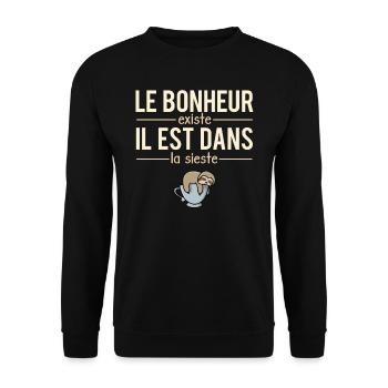 Le Bonheur Existe Fatigue Dormir Sieste Humour - Sweat-shirt Unisexe - noir - Devant - Alina (178cm) & Michal (187cm)