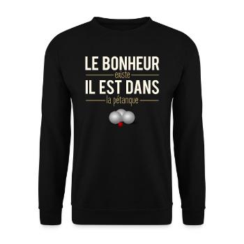 Le Bonheur Existe Pétanque Bouliste Humour - Sweat-shirt Unisexe - noir - Devant - Alina (178cm) & Michal (187cm)