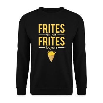 Frites Un Jour Frites Toujours Belge Humour - Sweat-shirt Unisexe - noir - Devant - Alina (178cm) & Michal (187cm)