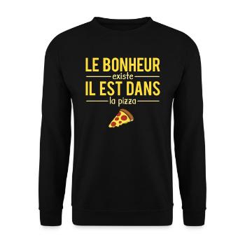 Le Bonheur Existe Fast Food Blague Pizza Humour - Sweat-shirt Unisexe - noir - Devant - Alina (178cm) & Michal (187cm)
