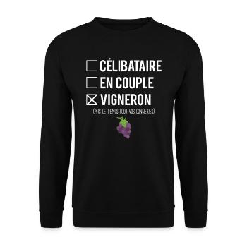 Célibataire En Couple Blague Vigneron Humour - Sweat-shirt Unisexe - noir - Devant - Alina (178cm) & Michal (187cm)
