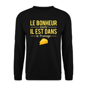Le Bonheur Existe Blague Amateur Fromage Humour - Sweat-shirt Unisexe - noir - Devant - Alina (178cm) & Michal (187cm)