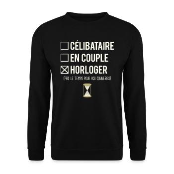 Célibataire En Couple Blague Horloger Humour - Sweat-shirt Unisexe - noir - Devant - Alina (178cm) & Michal (187cm)