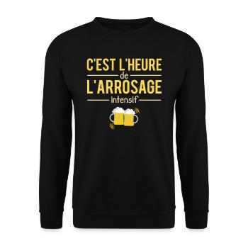 C'est L'Heure De L'Arrosage Intensif Bière Humour - Sweat-shirt Unisexe - noir - Devant - Alina (178cm) & Michal (187cm)