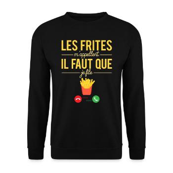 Les Frites M'Appellent Blague Frites Humour Belge - Sweat-shirt Unisexe - noir - Devant - Alina (178cm) & Michal (187cm)