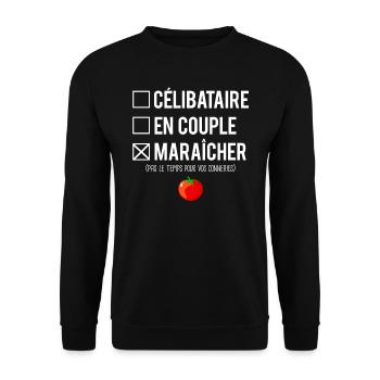 Célibataire En Couple Blague Maraîcher Humour - Sweat-shirt Unisexe - noir - Devant - Alina (178cm) & Michal (187cm)