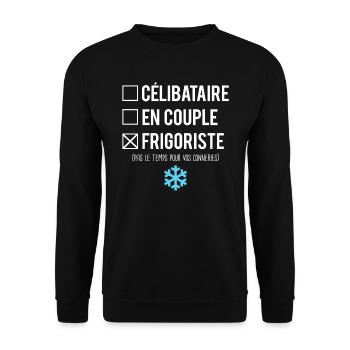 Célibataire En Couple Blague Frigoriste Humour - Sweat-shirt Unisexe - noir - Devant - Alina (178cm) & Michal (187cm)