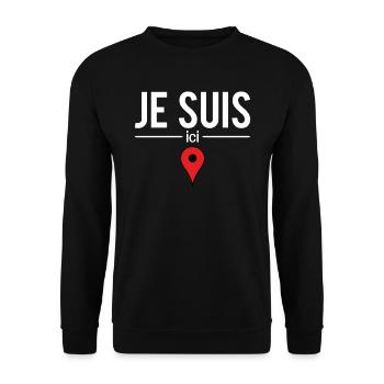 Je Suis Ici Blague Localisation Humour - Sweat-shirt Unisexe - noir - Devant - Alina (178cm) & Michal (187cm)
