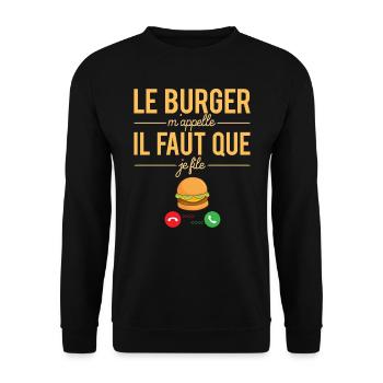Le Burger M'Appelle Fast Food Blague Burger Humour - Sweat-shirt Unisexe - noir - Devant - Alina (178cm) & Michal (187cm)