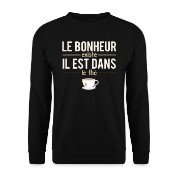 Le Bonheur Existe il Est Dans Le Thé Humour - Sweat-shirt Unisexe - noir - Devant - Alina (178cm) & Michal (187cm)