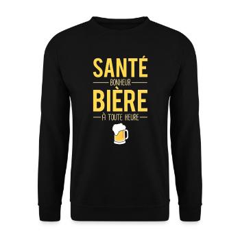 Santé Bonheur Bière À Toute Heure Blague Apéro - Sweat-shirt Unisexe - noir - Devant - Alina (178cm) & Michal (187cm)