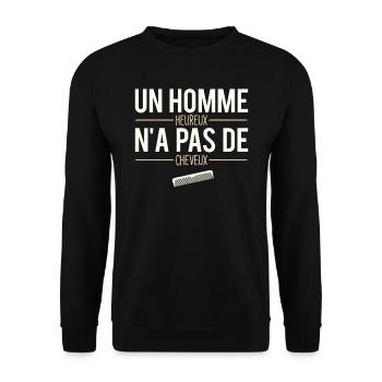 Un Homme Heureux N'a Pas De Cheveux Calvitie - Sweat-shirt Unisexe - noir - Devant - Alina (178cm) & Michal (187cm)