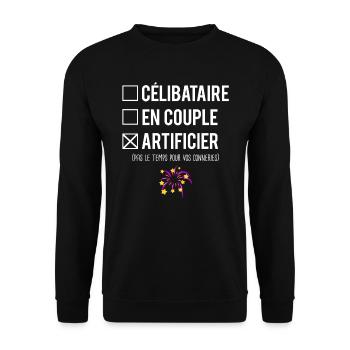 Célibataire en couple artificier feux d'artifice - Sweat-shirt Unisexe - noir - Devant - Alina (178cm) & Michal (187cm)