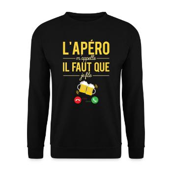 L'apéro m'appelle il faut que je file bière - Sweat-shirt Unisexe - noir - Devant - Alina (178cm) & Michal (187cm)