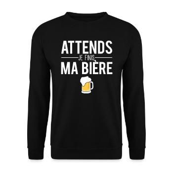 Attends je finis ma bière mousse pression humour - Sweat-shirt Unisexe - noir - Devant - Alina (178cm) & Michal (187cm)