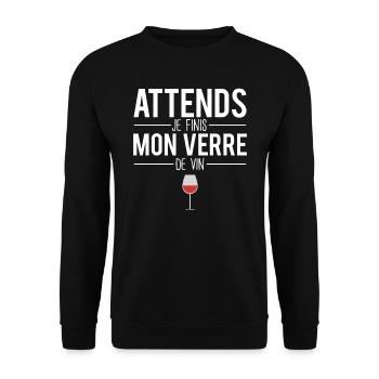 Attends je finis mon verre de vin vigne vigneron - Sweat-shirt Unisexe - noir - Devant - Alina (178cm) & Michal (187cm)