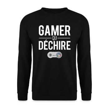 Gamer qui déchire geek manette console humour - Sweat-shirt Unisexe - noir - Devant - Alina (178cm) & Michal (187cm)
