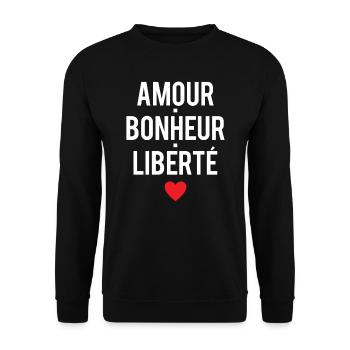 Amour bonheur liberté expression - Sweat-shirt Unisexe - noir - Devant - Alina (178cm) & Michal (187cm)