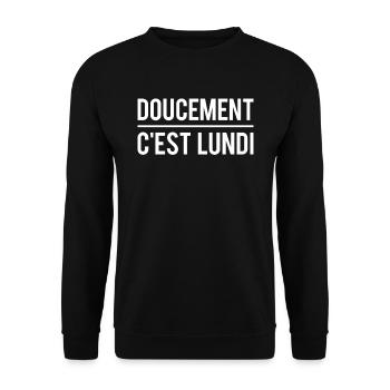 Doucement c'est lundi matin réveil humour - Sweat-shirt Unisexe - noir - Devant - Alina (178cm) & Michal (187cm)