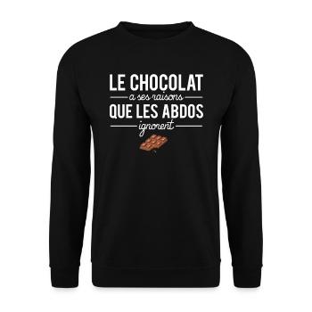 Le chocolat a ses raisons que les abdos ignorent - Sweat-shirt Unisexe - noir - Devant - Alina (178cm) & Michal (187cm)