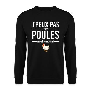 J'peux pas mes poules m'attendent fermier humour - Sweat-shirt Unisexe - noir - Devant - Alina (178cm) & Michal (187cm)