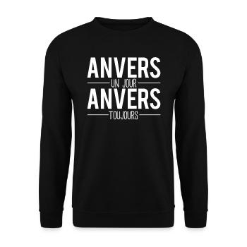 Anvers un jour anvers toujours anversois - Sweat-shirt Unisexe - noir - Devant - Alina (178cm) & Michal (187cm)