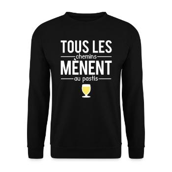 Tous les chemins mènent au pastis jaune humour - Sweat-shirt Unisexe - noir - Devant - Alina (178cm) & Michal (187cm)