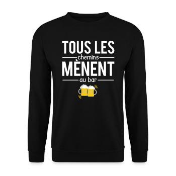Tous les chemins mènent au bar apéro alcool humour - Sweat-shirt Unisexe - noir - Devant - Alina (178cm) & Michal (187cm)