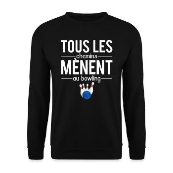 Tous les chemins mènent au bowling humour - Sweat-shirt Unisexe - noir - Devant - Alina (178cm) & Michal (187cm)