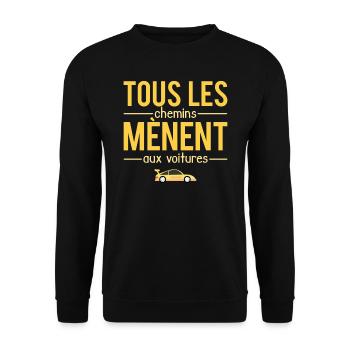 Tous les chemins mènent aux voitures garagiste - Sweat-shirt Unisexe - noir - Devant - Alina (178cm) & Michal (187cm)