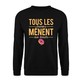Tous les chemins mènent aux donuts humour - Sweat-shirt Unisexe - noir - Devant - Alina (178cm) & Michal (187cm)
