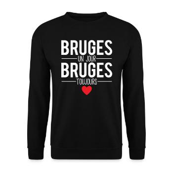 Bruges un jour bruges toujours cadeau brugeois - Sweat-shirt Unisexe - noir - Devant - Alina (178cm) & Michal (187cm)