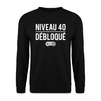 Niveau 40 débloqué cadeau anniversaire 40 ans - Sweat-shirt Unisexe - noir - Devant - Alina (178cm) & Michal (187cm)