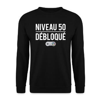 Niveau 50 débloqué cadeau anniversaire 50 ans - Sweat-shirt Unisexe - noir - Devant - Alina (178cm) & Michal (187cm)