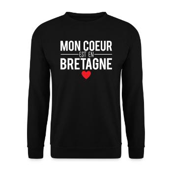 Mon coeur est en bretagne breton humour - Sweat-shirt Unisexe - noir - Devant - Alina (178cm) & Michal (187cm)