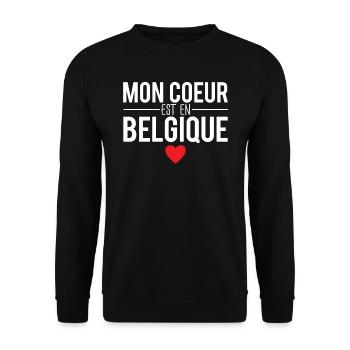 Mon coeur est en belgique papa belge humour - Sweat-shirt Unisexe - noir - Devant - Alina (178cm) & Michal (187cm)