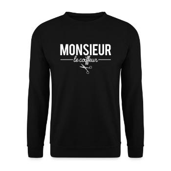 Monsieur le coiffeur cadeau coiffeur humour - Sweat-shirt Unisexe - noir - Devant - Alina (178cm) & Michal (187cm)