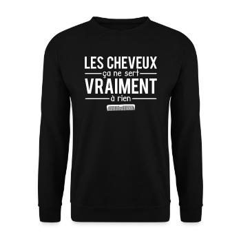 Les cheveux ça ne sert vraiment à rien chauve - Sweat-shirt Unisexe - noir - Devant - Alina (178cm) & Michal (187cm)