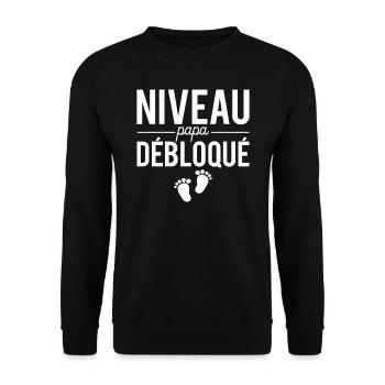 Niveau papa débloqué annonce naissance bébé - Sweat-shirt Unisexe - noir - Devant - Alina (178cm) & Michal (187cm)