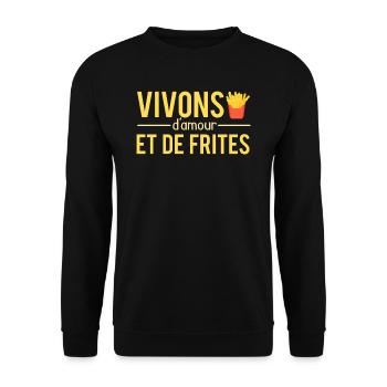Vivons d'amour et de frites fast food belge humour - Sweat-shirt Unisexe - noir - Devant - Alina (178cm) & Michal (187cm)