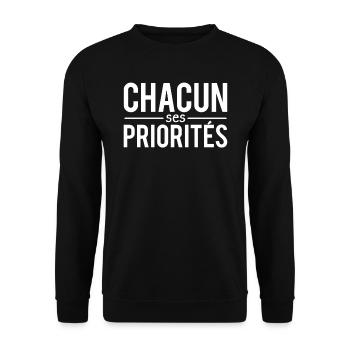 Chacun ses priorités phrase motivation - Sweat-shirt Unisexe - noir - Devant - Alina (178cm) & Michal (187cm)