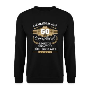 50 Jahre Jubiläum Chef - Unisex Pullover - Schwarz - Vorne - Alina (178cm) & Michal (187cm)