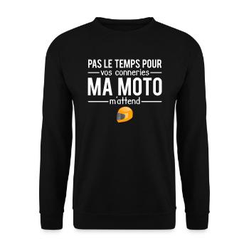 Pas le temps ma moto m'attend blague motard humour - Sweat-shirt Unisexe - noir - Devant - Alina (178cm) & Michal (187cm)