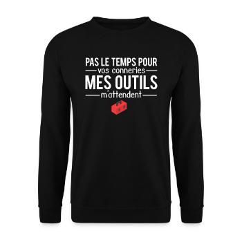 Pas le temps outils bricolage bricoleur humour - Sweat-shirt Unisexe - noir - Devant - Alina (178cm) & Michal (187cm)